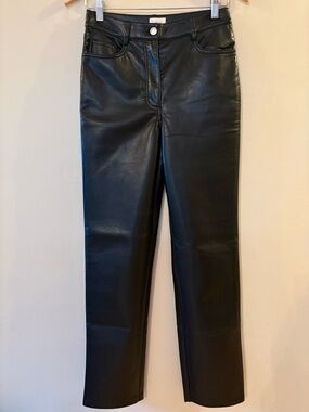 Wilfred Women’s Black Faux Leather, high rise straight leg pants Sz 4, like new!